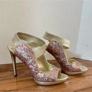 Carlos Santana Multi Colored Sequin Peep Toe Stiletto Heel Shoes 8M